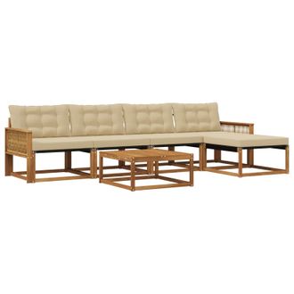 vidaXL Conjunto De Sof&aacute;s De Exterior Con Coj&iacute;n 6 Pcs Natural Y Beige Vidaxl
