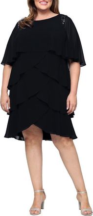 S.L. Fashions Cape Overlay Beaded Cocktail Dress in Black at Nordstrom, Size 20W