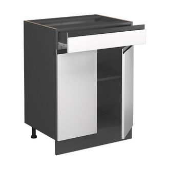 Vicco Mobiletto base per cucina R-Line, Bianco, 60 cm Forma a j, con cassetto, senza piano di lavoro Vicco