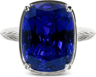 Sterling Forever Sterling Silver Elongated Cushion Sapphire CZ Cocktail Ring