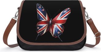 Generic England Flag Butterfly1 Crossbody Bag Womens Handbag PU Message Bags Shoulder Purse with Adjustable Strap