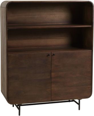 Macabane Aparador alto de dise&ntilde;o en madera oscura y metal negro, con 2 puertas