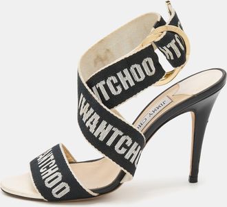 Jimmy Choo London White/black Web Bailey Logo Ankle Strap Sandals