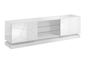 Mirjan24 Mobilier1 - Mueble Tv Charlotte 128, Blanco + Blanco Brillante, N&uacute;mero De Puertas: 0, N&uacute;mero De Cajones: 0, 200x57x40cm