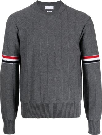 Thom Browne RWB-stripe long-sleeve jumper - men - Virgin Wool - 3 - Grey