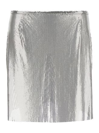 Paco Rabanne Metallic Miniskirt With High Waist And Chainmail Detail In Tech Fabric Woman