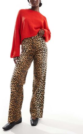 Vero Moda Jeans dritti a vita alta con stampa leopardata-Multicolore