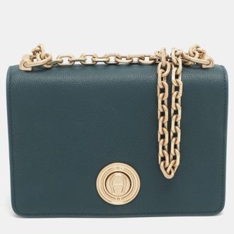 Aigner Leeloo Green Leather Shoulder Bag