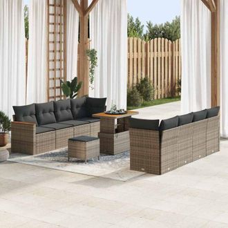 vidaXL Vidaxl - Conjunto De Sof&aacute; De Jard&iacute;n Con Coj&iacute;n 11 Pcs Gris Polirat&aacute;n