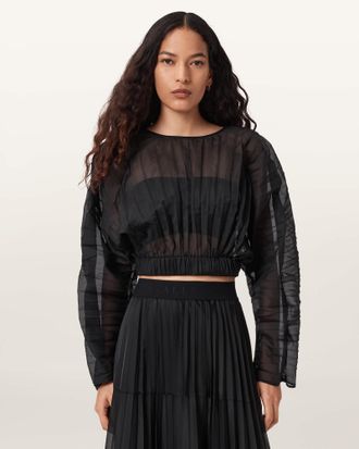 AllSaints Micaela Pleated Sheer Top