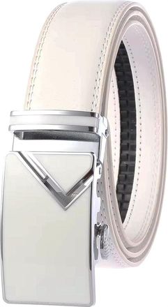 Generic Mens Genuine Leather Ratchet Belt, 3.5 cm Width, Automatic Zinc Alloy Buckle, Black, Red,brown,White, Blue, Black and brown (White)