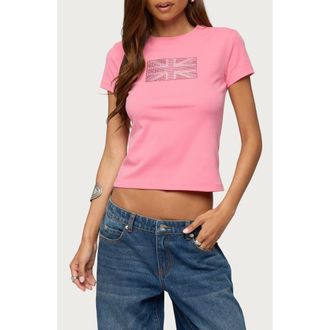 Edikted UK Rhinestone T-Shirt in Pink at Nordstrom, Size X-Small