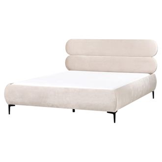 Beliani Cama Con Somier Minimalista De Terciopelo Cabecero Patas De Metal Negro Dormitorio 160 X 200 Cm Beige Claro Lessay