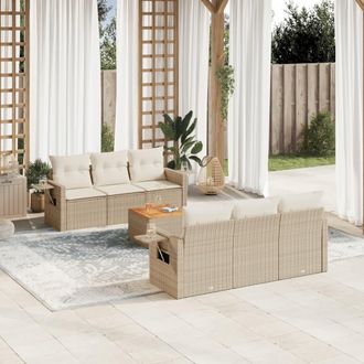 vidaXL Vidaxl - Set Sof&aacute;s De Jard&iacute;n 7 Piezas Y Cojines Rat&aacute;n Sint&eacute;tico Beige