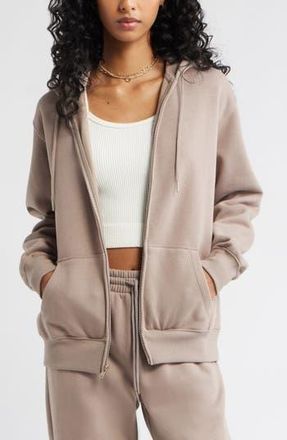 BP. Oversize Zip Fleece Hoodie in Grey Fungi at Nordstrom Rack, Size X-Small