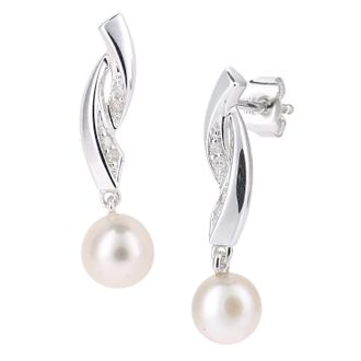 Diamant L'éternel Womens 9ct White Gold, 0.05ct Diamonds with Cultured pearl Earrings - One Size