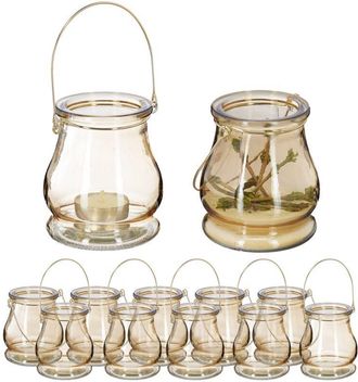 Relaxdays Vasetti Portacandele, Set da 12, in Vetro, Ampolle con Manico, Interni e Esterni, HxD 10x8,5 cm, Dorato - Relaxdays