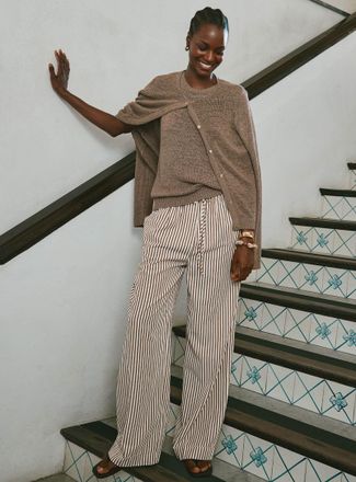 Contemporaine Womens Lustrous ribbon-knit Cardigan Sweater