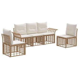 vidaXL Conjunto De Sof&aacute;s De Exterior 5 Pcs Natural Y Crema Poli&eacute;ster Vidaxl