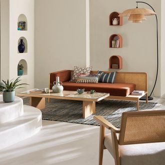 La Redoute Interieurs Boogvormige staande lamp in staal en rotan, Lola