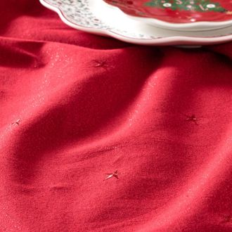Maisons du monde Mantel de poli&eacute;ster reciclado y algod&oacute;n rojo con bordado de estrellas, 150x250 cm