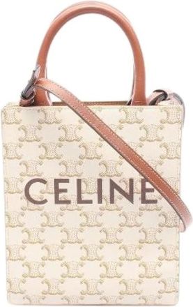 Celine Pre-owned Mini Vertical Cabas Triomphe Coated Canvas 2way Bag - Dames - Vintage Shopper - Beige - ONE Size - Leer - Vintage