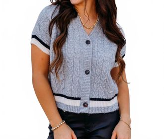 Design History V-Neck Short Sleeve Button Front Top In Airstream