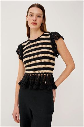 Rails Coen Top In Black Oat Stripe