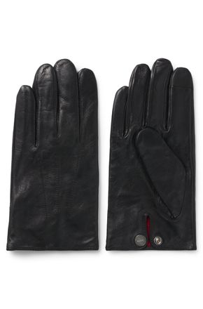 HUGO BOSS Lederhandschuhe HUGO Jaan, Herren, Gr. 10, schwarz (schwarz 001), Leder, unifarben, Handschuhe Lederhandschuhe, mit Logo auf dem Knopf