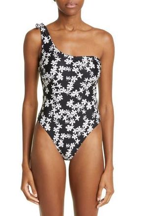 Lemlem Sea Floral Cutout One-Shoulder One-Piece Swimsuit in Black at Nordstrom Rack, Size Large
