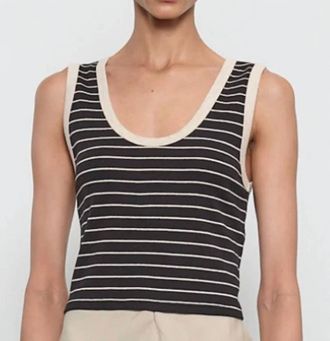 Enza Costa Stripe Classic U Tank In Wheat/ Black