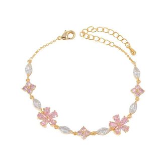 Generic 1pc Pink Luxury Colorful Zircon Flower Bracelet for Women Sweet Gold Color Crystal Adjustable Bracelet Fashion Processing