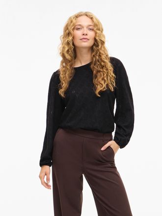 Vila Langarmshirt VILA VIASTA O-NECK L/S TOP - NOOS, Damen, Gr. XXL, schwarz beauty, Jersey, Obermaterial: 77% Polyester, 18% Viskose, 5% Elasthan, unifarb