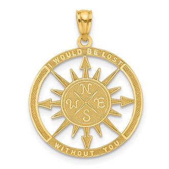 Diamond2Deal 14k Yellow Gold Satin Polished Lost Without You Compass Pendant