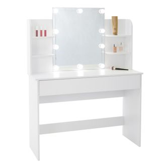ECD Germany Tocador mesa para maquillaje con LED escritorio de madera blanca