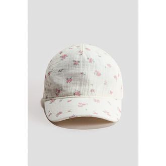 H&M Appliqu&eacute;d Cotton Cap in White/floral at Nordstrom, Size 9-12 M