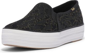 Keds Womens Triple Decker Slip on Sneaker, Black Lace, 7 UK