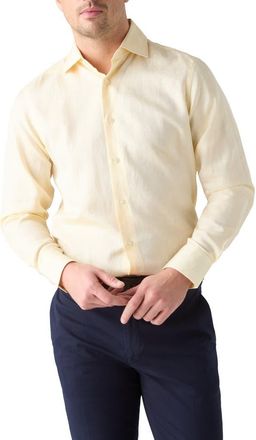 Robert Talbott Reynolds Cotton Linen Blend Shirt in Contemporary fit in Yellow at Nordstrom, Size 15.5 - 34