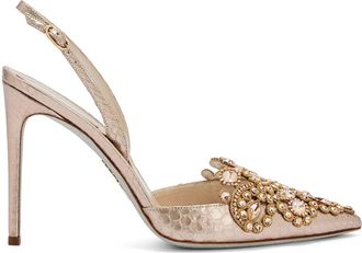 Rene Caovilla 105mm crystal pumps - women - Calf Leather/Silk/Calf Leather/Calf Leather/Glitter - 37 - Neutrals