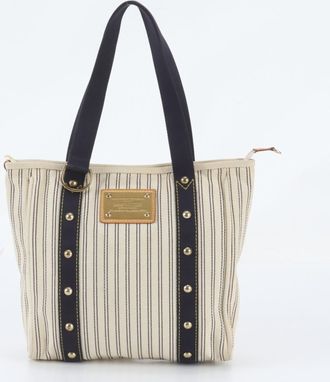 Louis Vuitton Navy Leather Canvas Handbag Shoulder Bag Tote Bag (Pre-Owned)