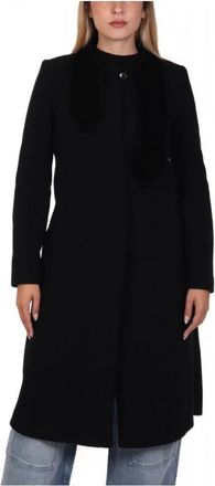 Emporio Armani Jas met foulardkraag in een wollenmix coverstof - Dames - Mantel - Zwart - 3XL - Wol - Jassen