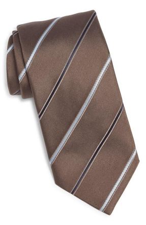 Canali Stripe Silk Tie in Light Brown at Nordstrom