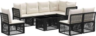 vidaXL Conjunto De Sof&aacute;s De Jard&iacute;n 9 Uds. Negro Rat&aacute;n Sint&eacute;tico Vidaxl