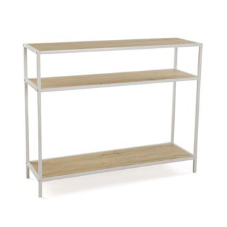 VERSA Consola de entrada en aglomerado efecto madera y metal blanco