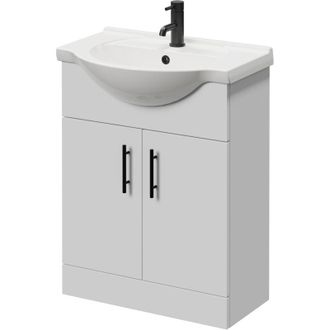 Alexander James Alexander James Gloss White 650mm 2 Door Vanity Unit - 650mm - Matt Black 96mm Knurled Bar Handle