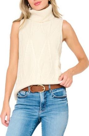 Gibsonlook Cable Stitch Sleeveless Turtleneck Sweater in Cream at Nordstrom Rack, Size Large