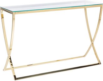 Beliani Consola Con Tablero De Vidrio Estructura De Acero Inoxidable Estilo Glamour Brillante Dorado Ringgold