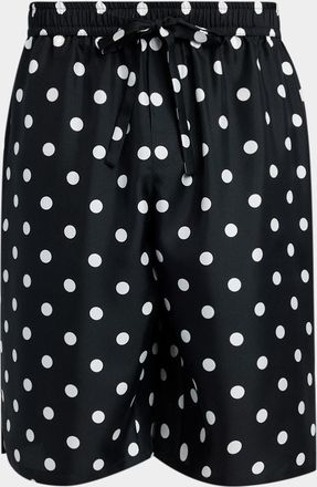 Dolce & Gabbana Men & apos;s Silk Twill Polka Dot Monogram Drawstring Shorts