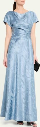 Lafayette 148 New York Pleated Dolman-Sleeve Jacquard Maxi Dress In Paper Blue