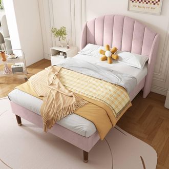 Aka Upholstered bed Single Bed 3ft with slatted frame & headboard in Bright Pink